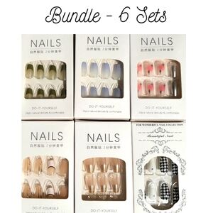 Bundle of (6) Medium-Length, Coffin-Shaped Press-On Nail Sets